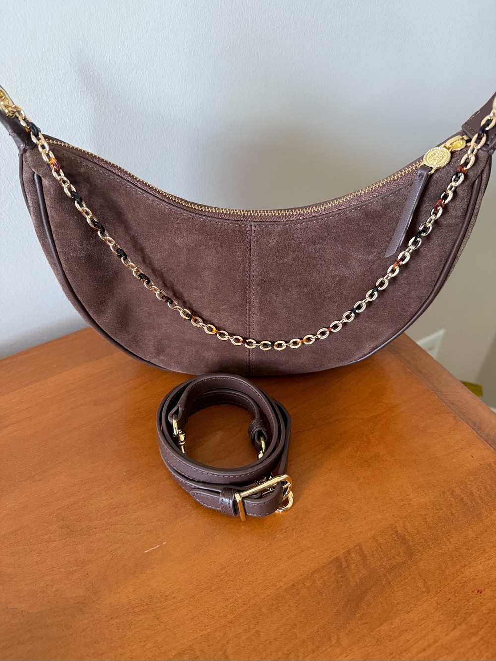 Crescent Shape Chocolate Brown  Suede Purse